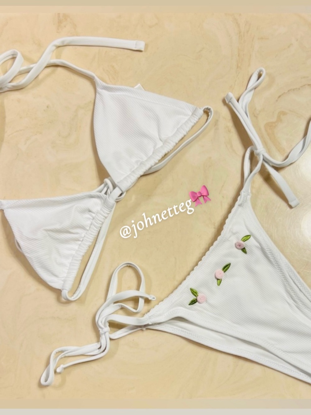 PINK by FRANKIES BIKINIS Cape May Top Rosemary Bottom Bikini White Rosette M
